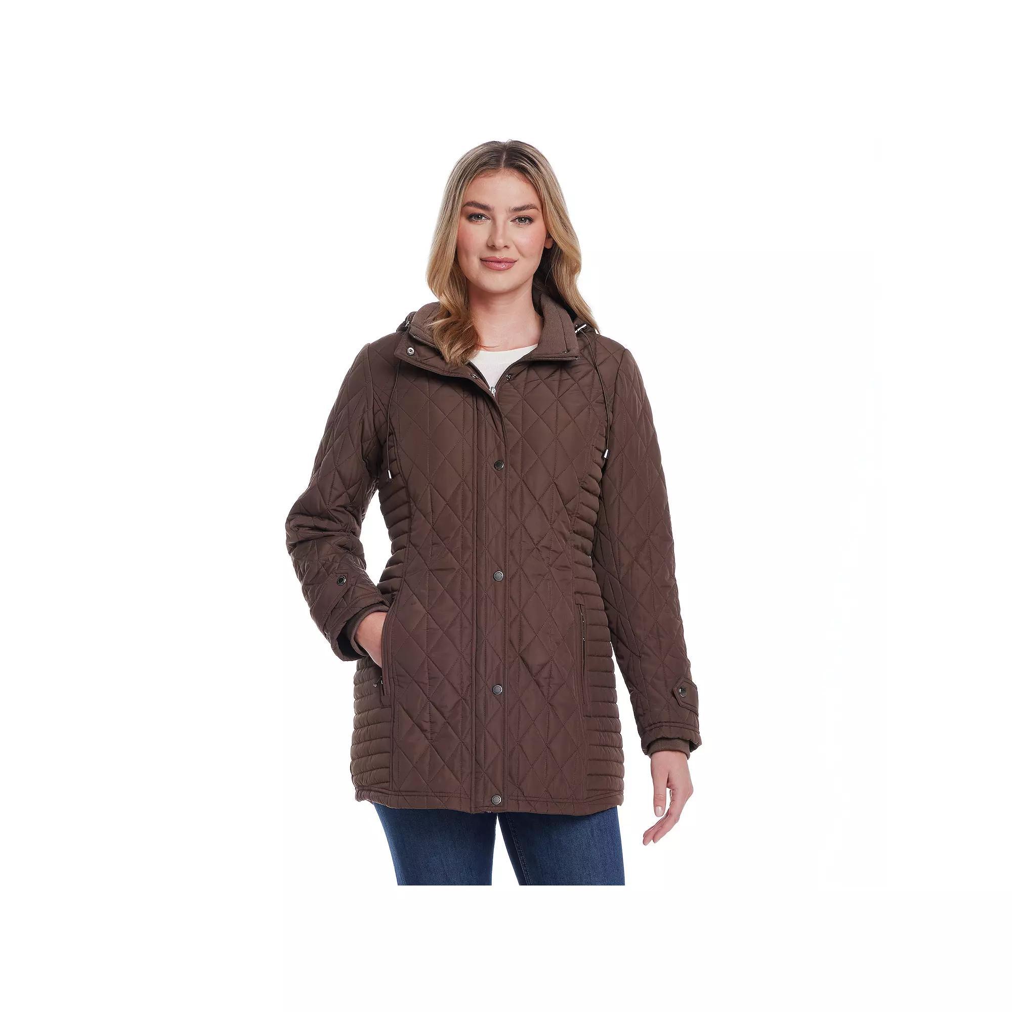 Womens Weathercast Hooded Quilted Walker Jacket Grey Product Image