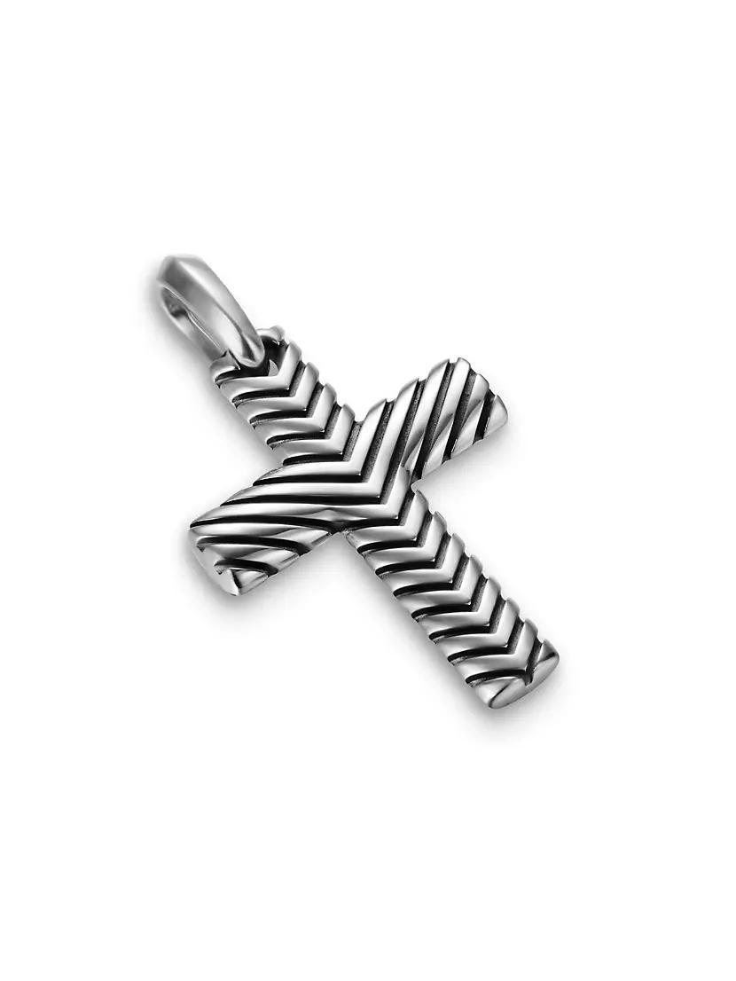 Chevron Cross Pendant in Sterling Silver, 36MM Product Image