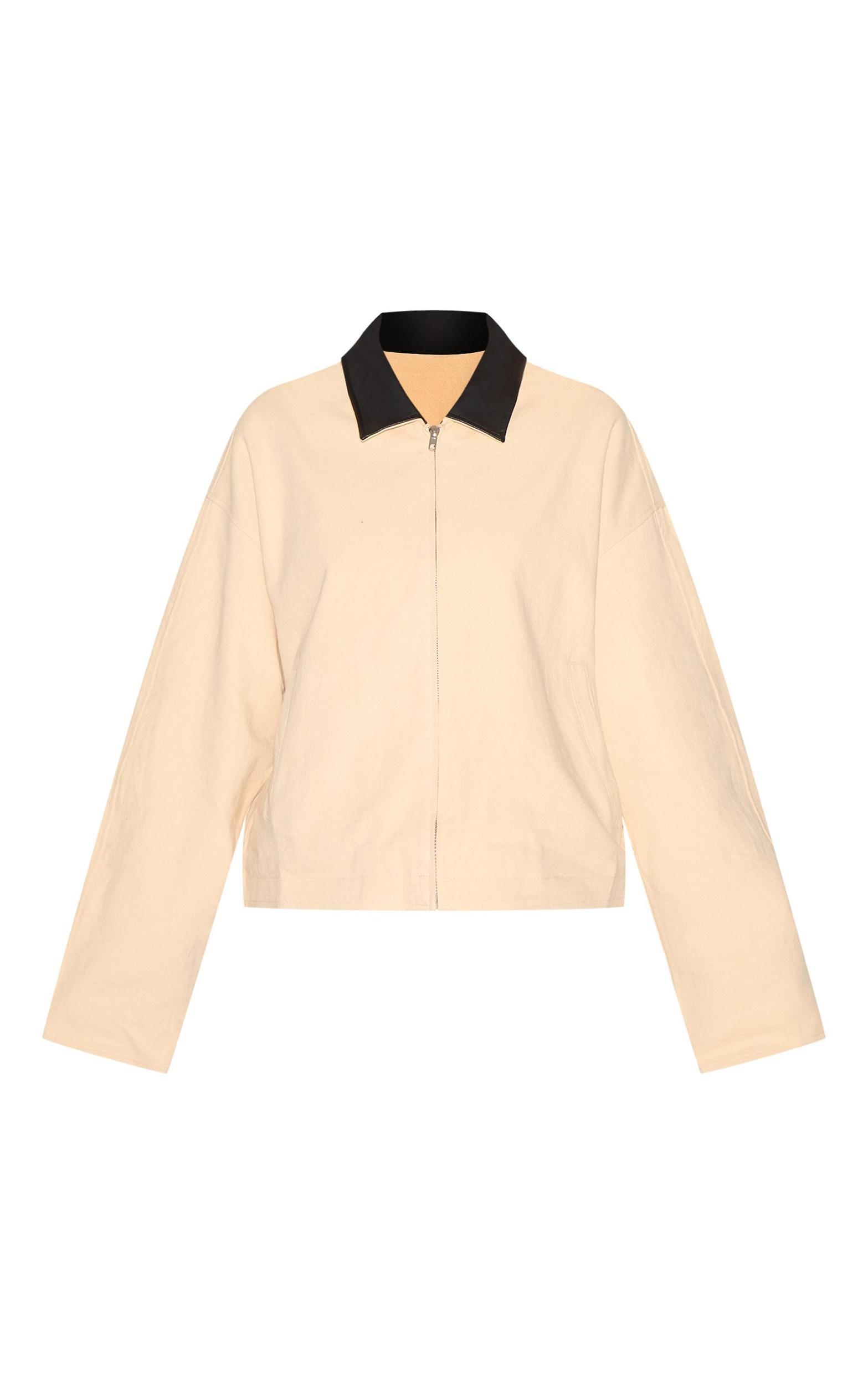 Sand Faux Leather Collar Oversized Cotton Jacket Product Image