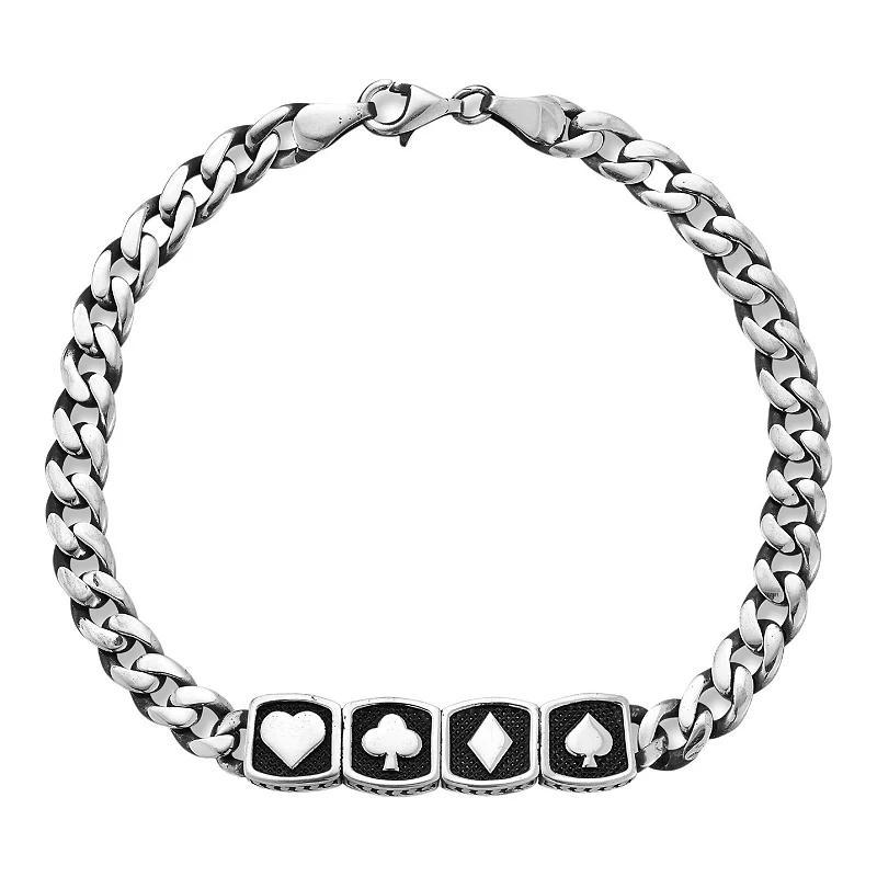 Menster Mens Sterling Silver Oxidized Four Suits Bracelet Product Image