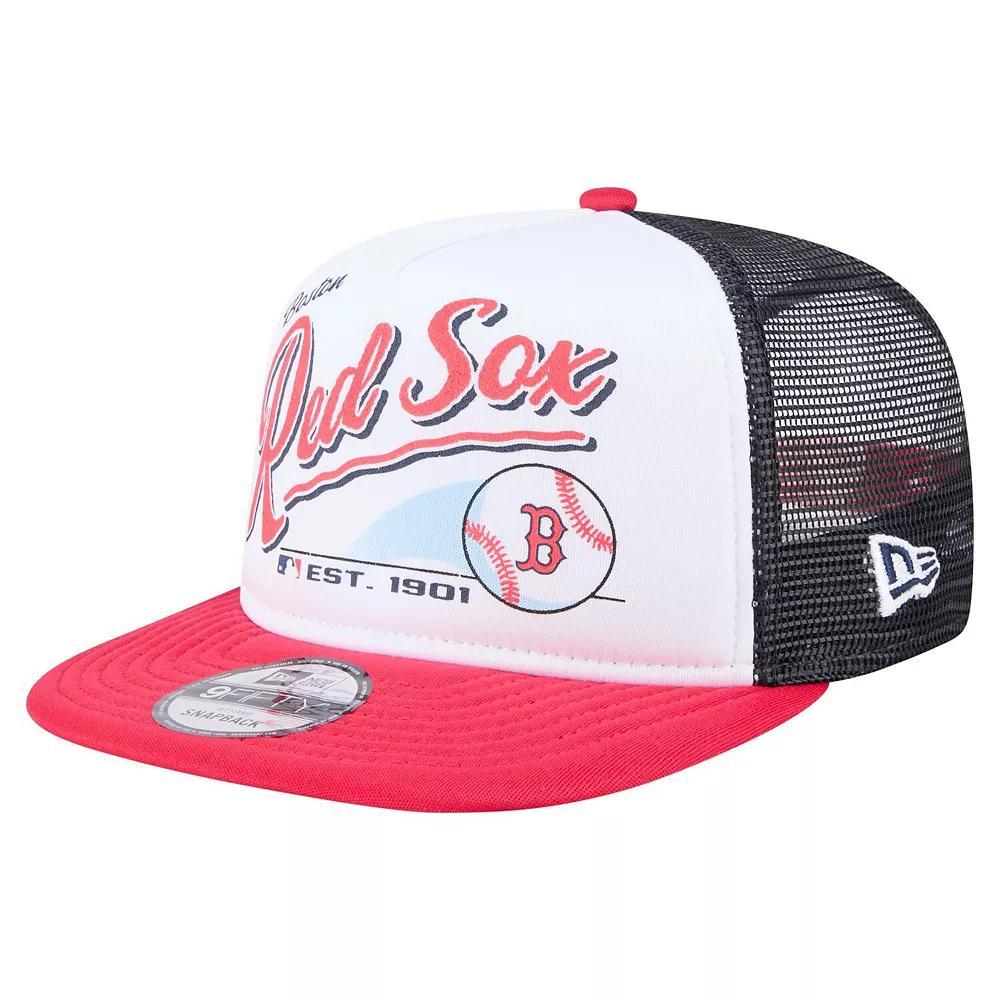 Men's New Era White/Red Boston Red Sox Retro Script Trucker 9FIFTY Snapback Hat Product Image