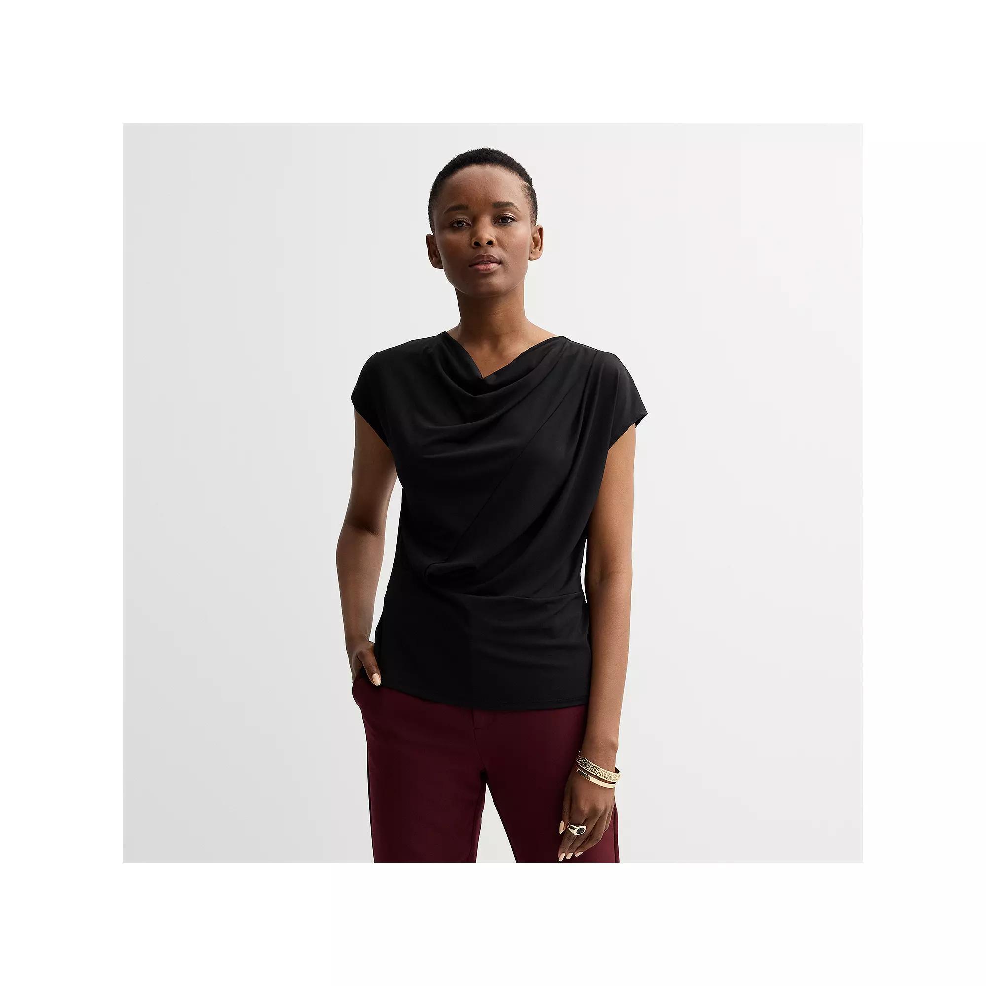 Women's Nine West Drape Twist Front Top, Size: Large, Mineral Black Product Image