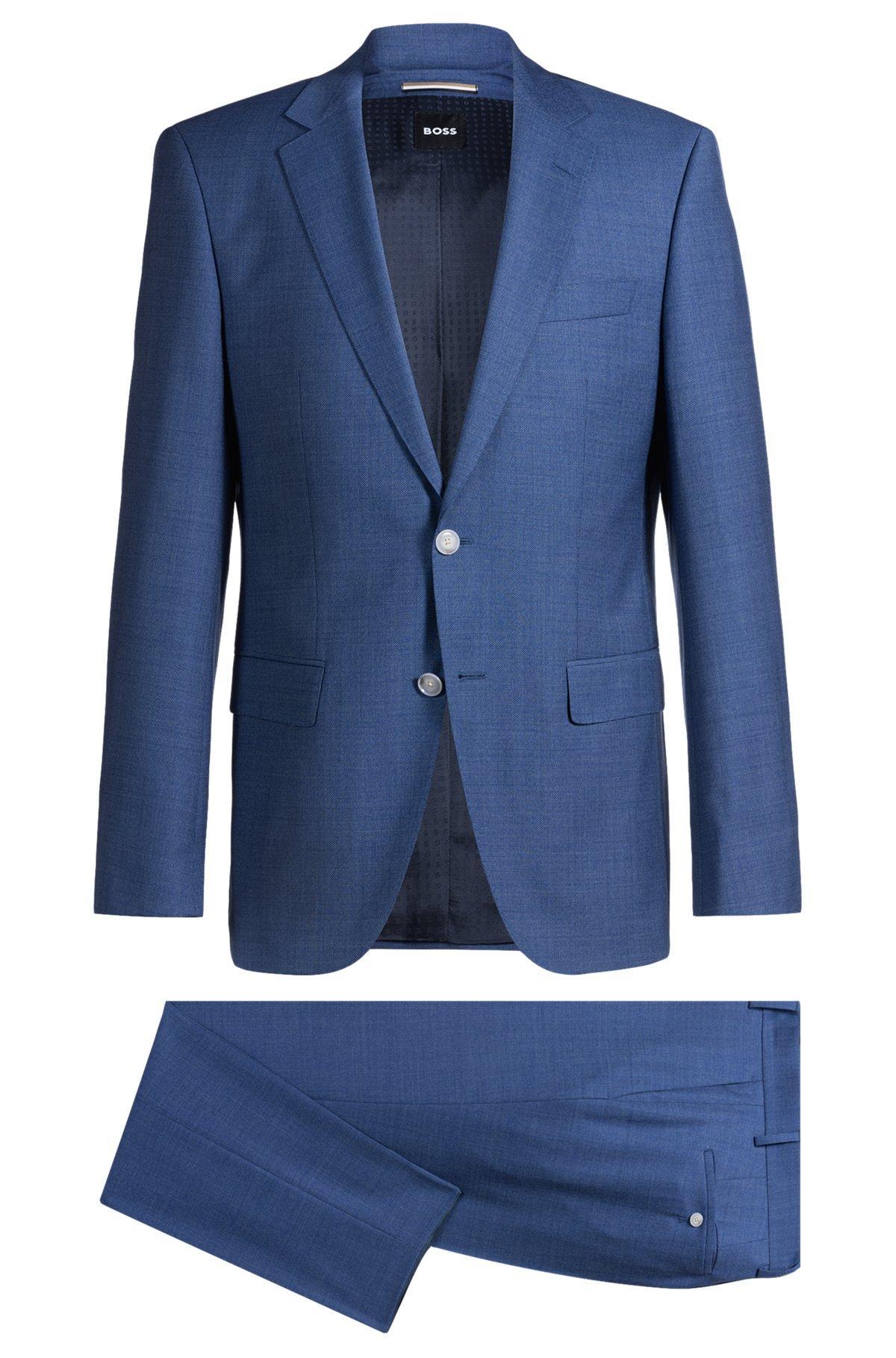 BOSS - Slim-fit suit in micro-patterned wool - Blue Product Image
