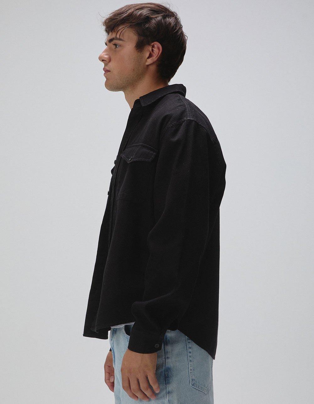 RSQ Mens Waffle Oversized Long Sleeve Button Up Shirt - BLACK Product Image