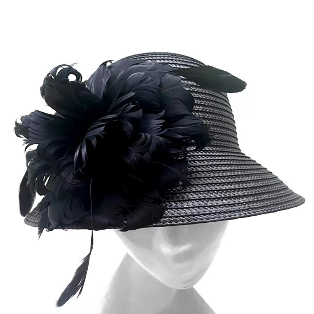 Women's Bellisima Feather Flower Braided Cloche Hat, White Product Image