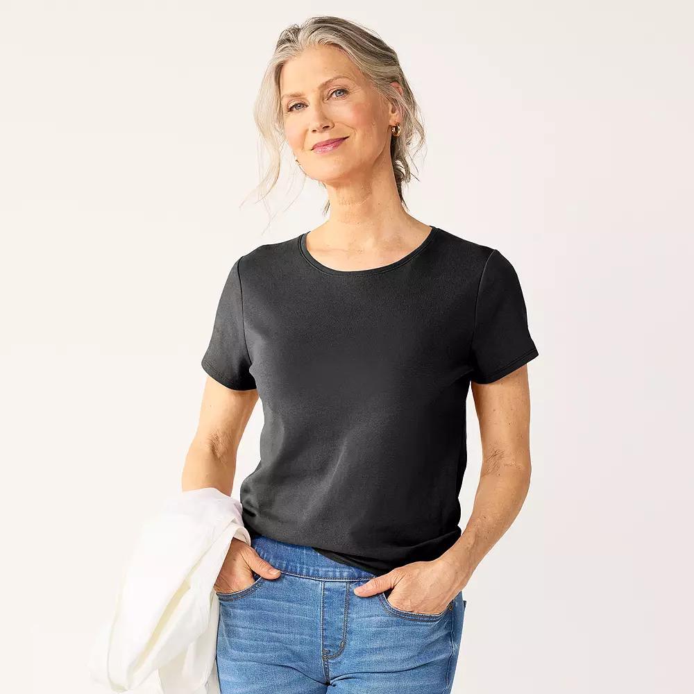 Petite Croft & Barrow® Essential Crewneck Tee, Women's, Size: Medium Petite, Black Product Image