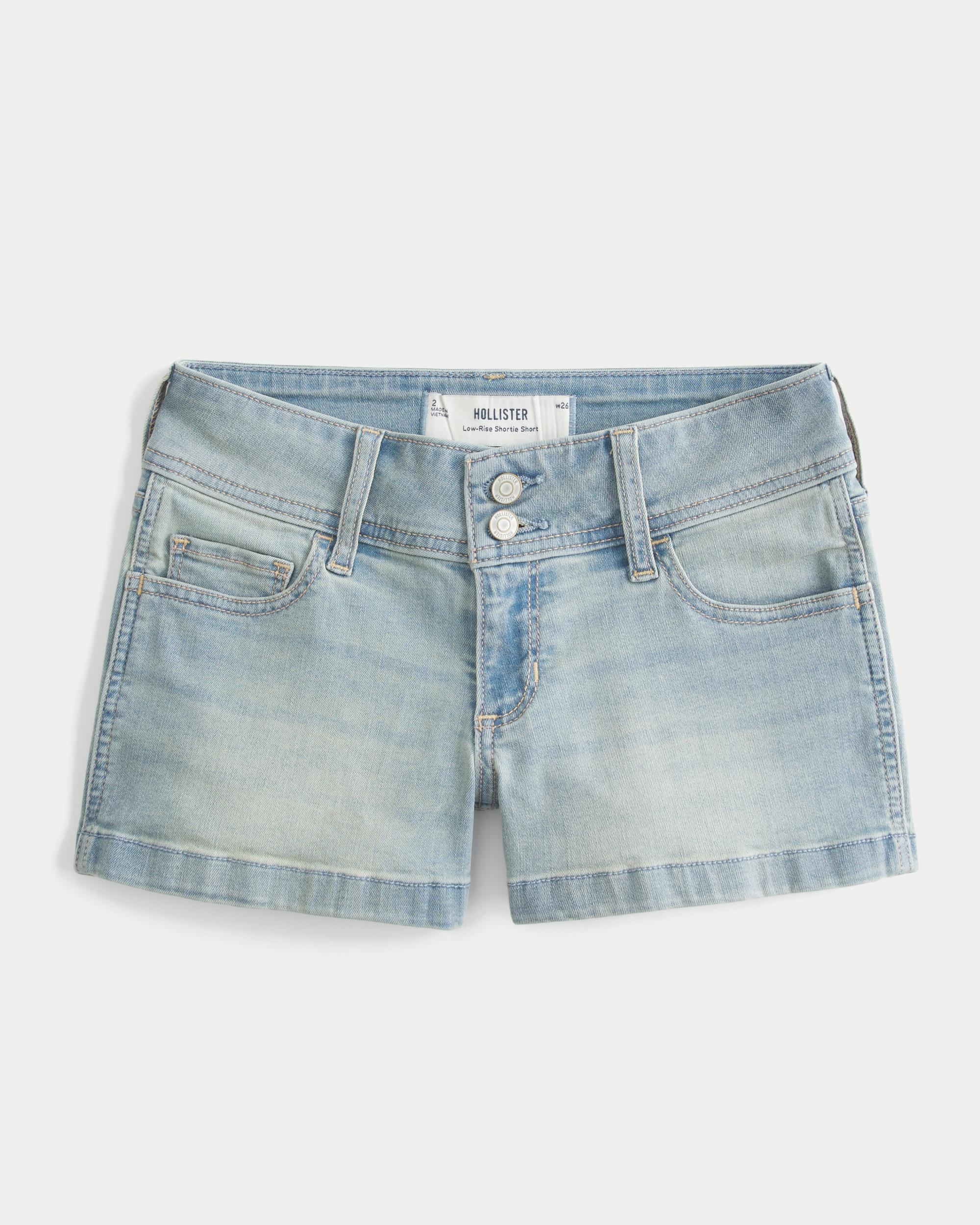 Low-Rise Light Wash Denim Shortie Shorts Product Image