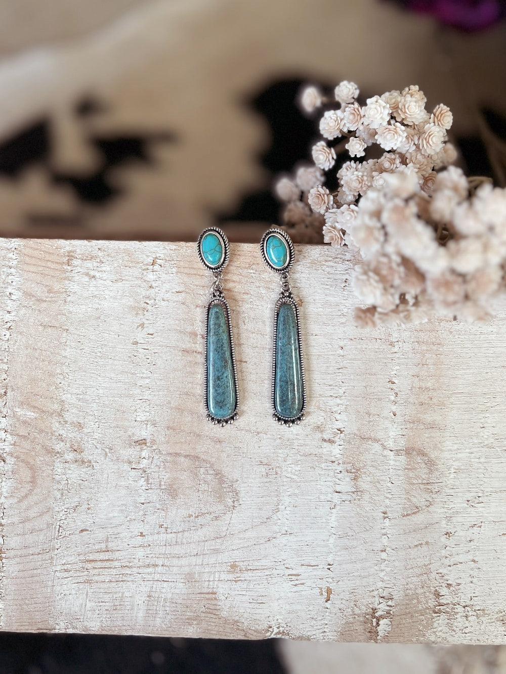 Turquoise Stone Post & Dangle Earrings Product Image