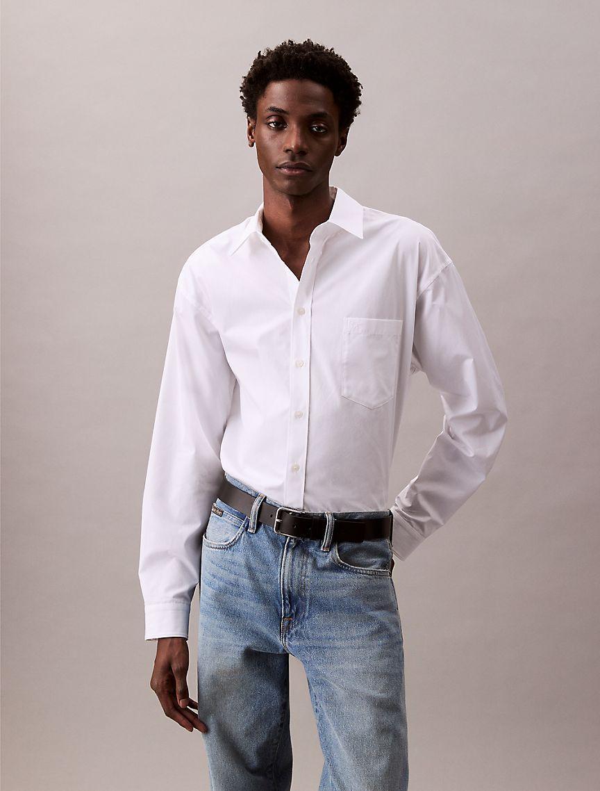 Calvin Klein Mens Oversized Cotton Poplin Button-Down - White Product Image