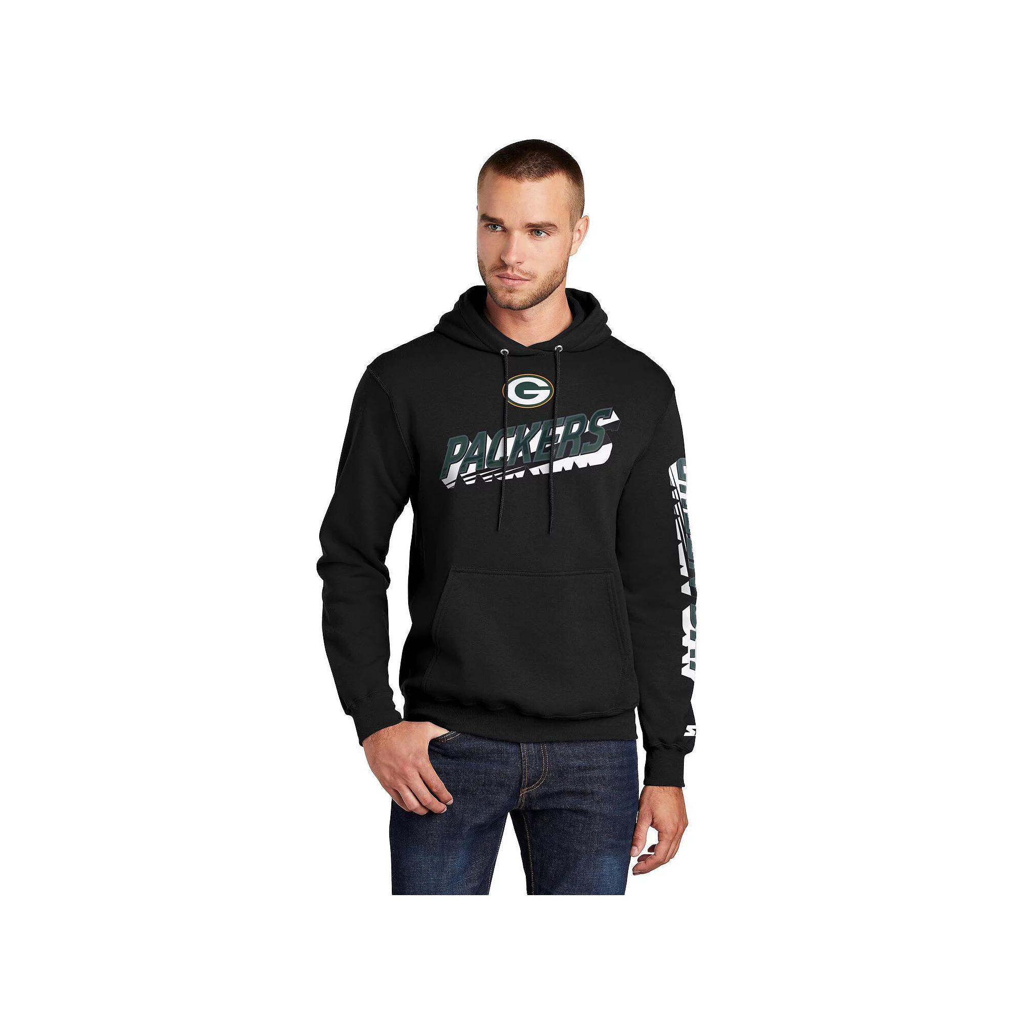 Men's Starter Black Green Bay Packers Wordmark Logo Pullover Hoodie,  Product Image