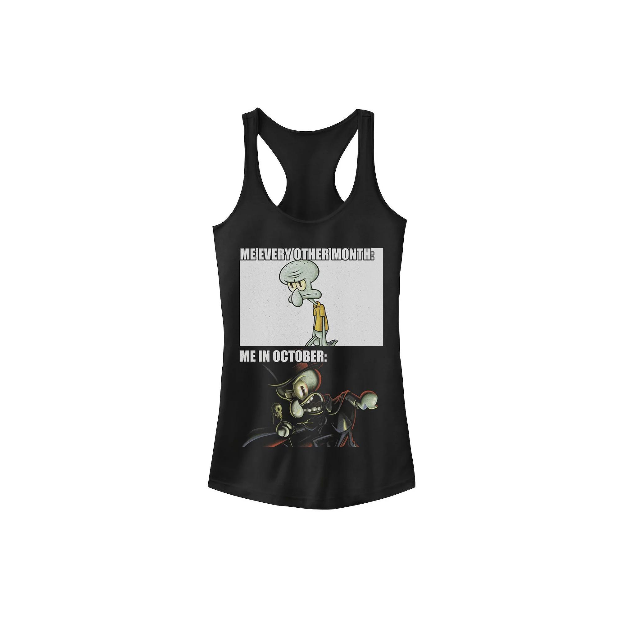 Juniors' SpongeBob SquarePants Squidward October Meme Racerback Graphic Tank Top, Girl's, Size: Large, Black Product Image