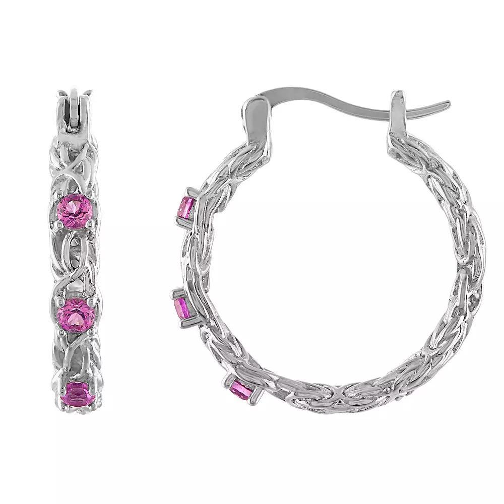 Designs by Gioelli Sterling Silver Gemstone Byzantine Hoop Earrings, Women's, London Blue Topaz Product Image