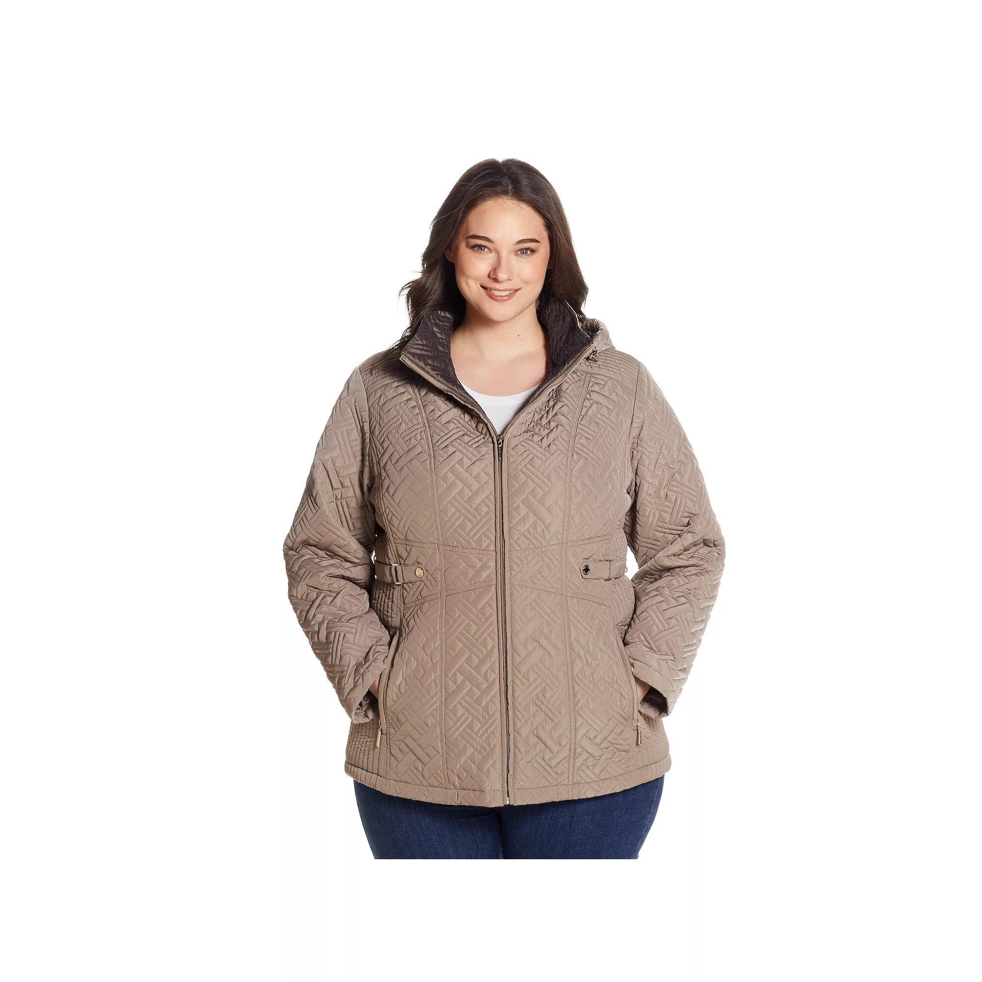 Plus Size Gallery Hooded Midweight Quilted Jacket, Women's, Size: 3XL, Brown Product Image