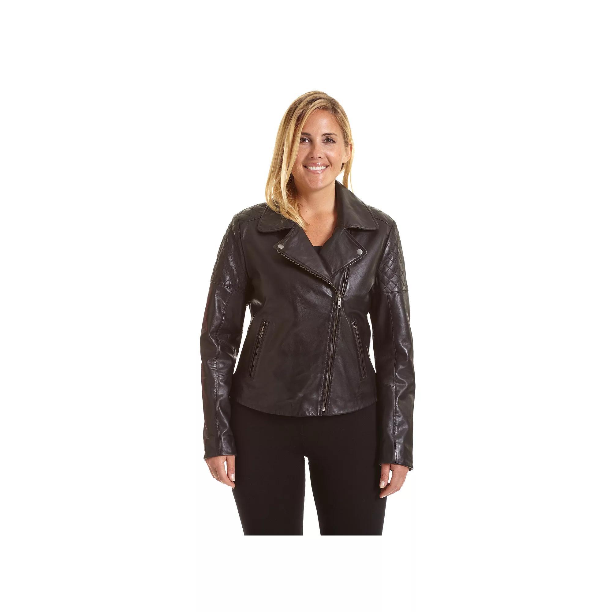 Plus Size Excelled Asymmetrical Leather Motorcycle Jacket, Women's, Size: 2XL, Black Product Image