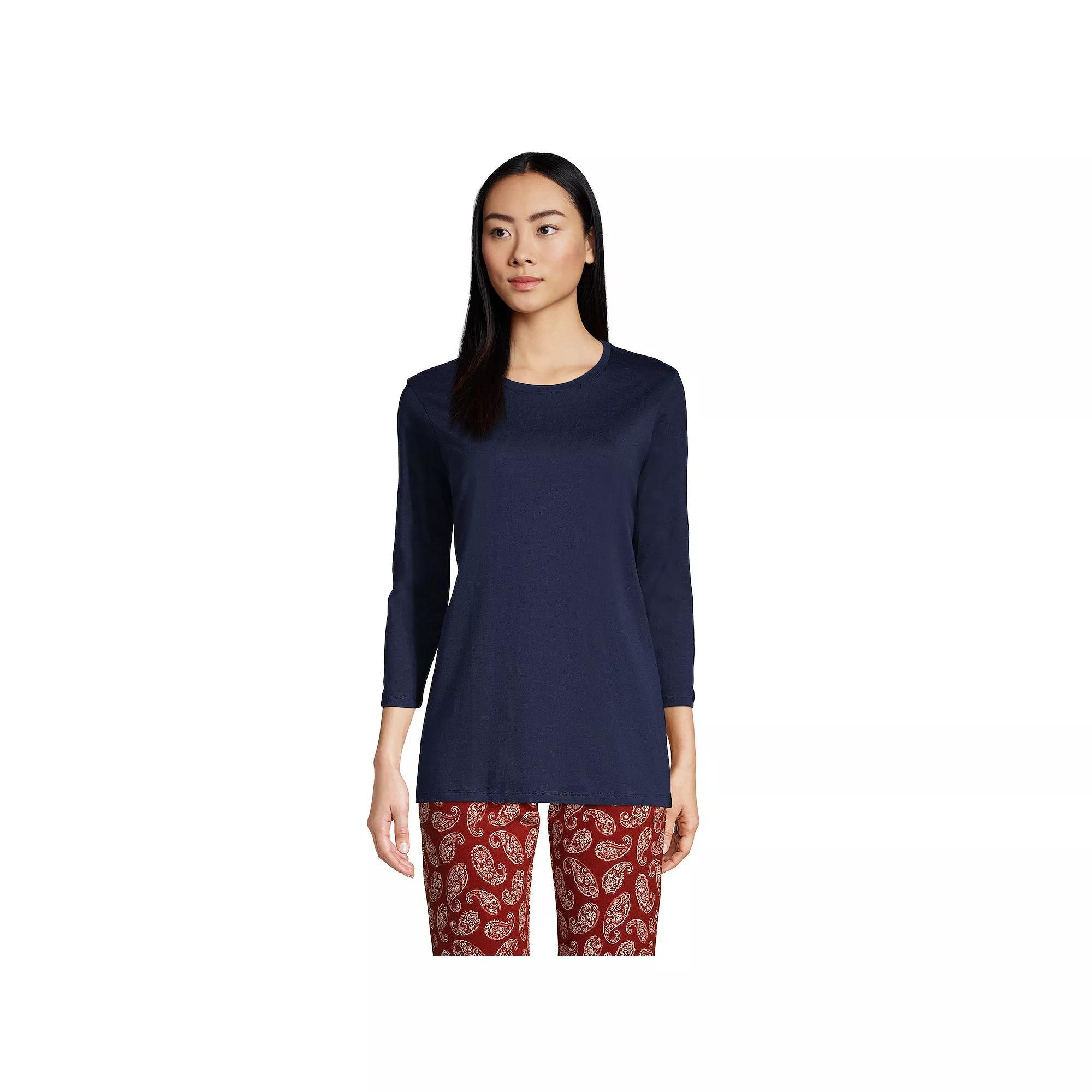 Petite Lands' End 3/4-Sleeve Supima Cotton Crewneck Tunic, Women's,  Product Image