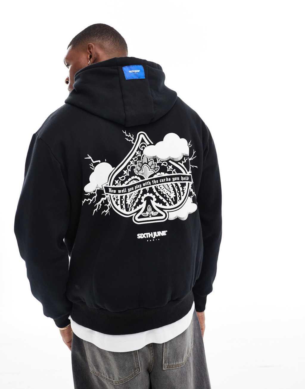 Sixth June printed motif hoodie in black Product Image