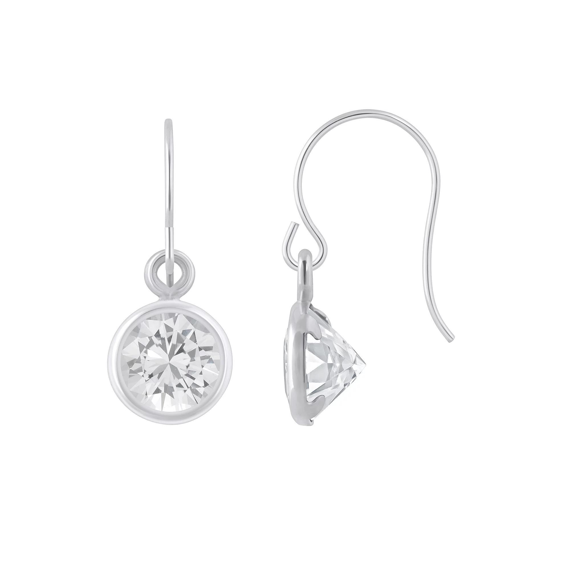 Celebration Gems Sterling Silver 5 mm Round Gemstone Drop Earrings, Women's, White Topaz Product Image