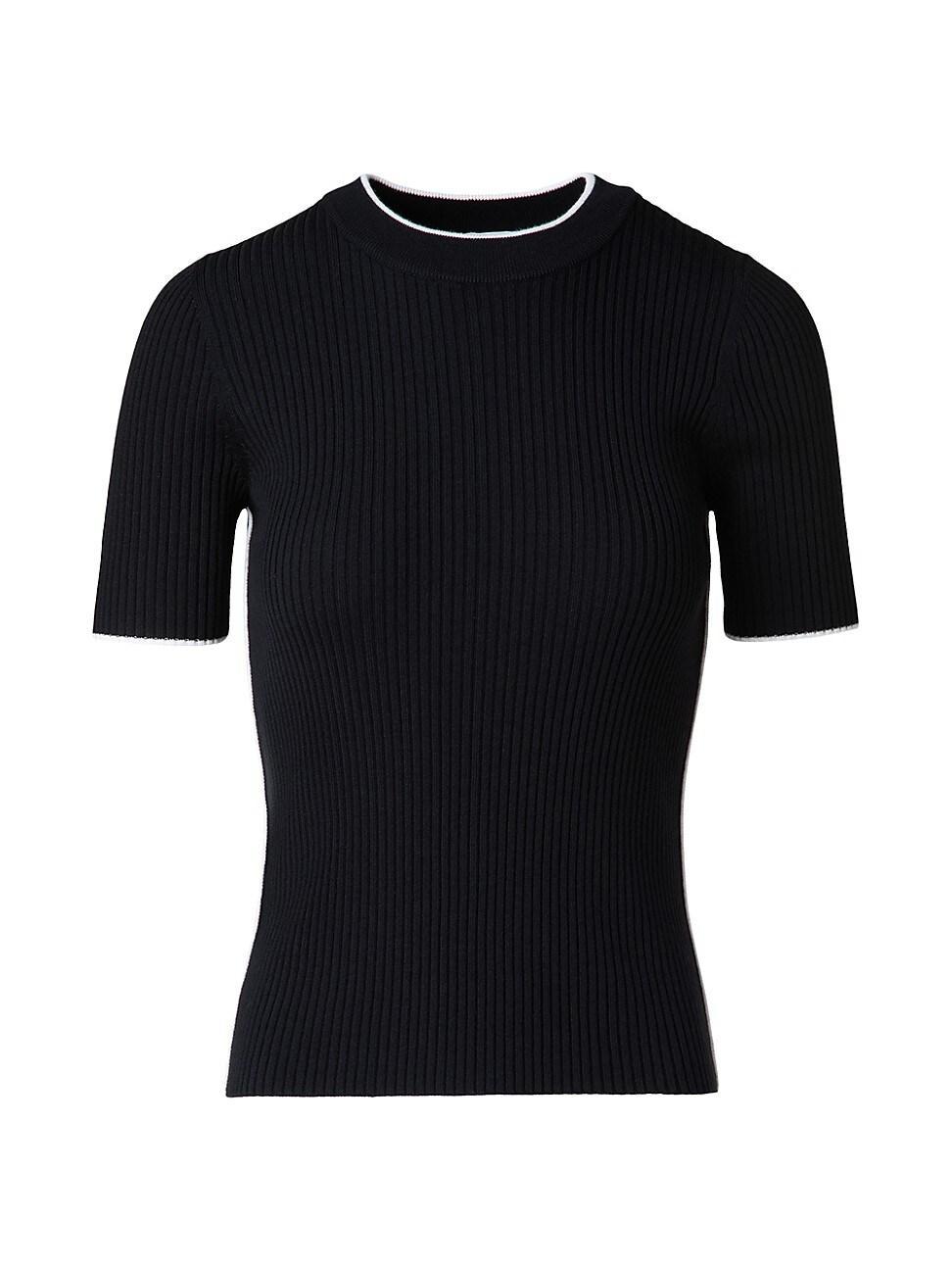 Womens Rib-Knit Wool Short-Sleeve Sweater Product Image