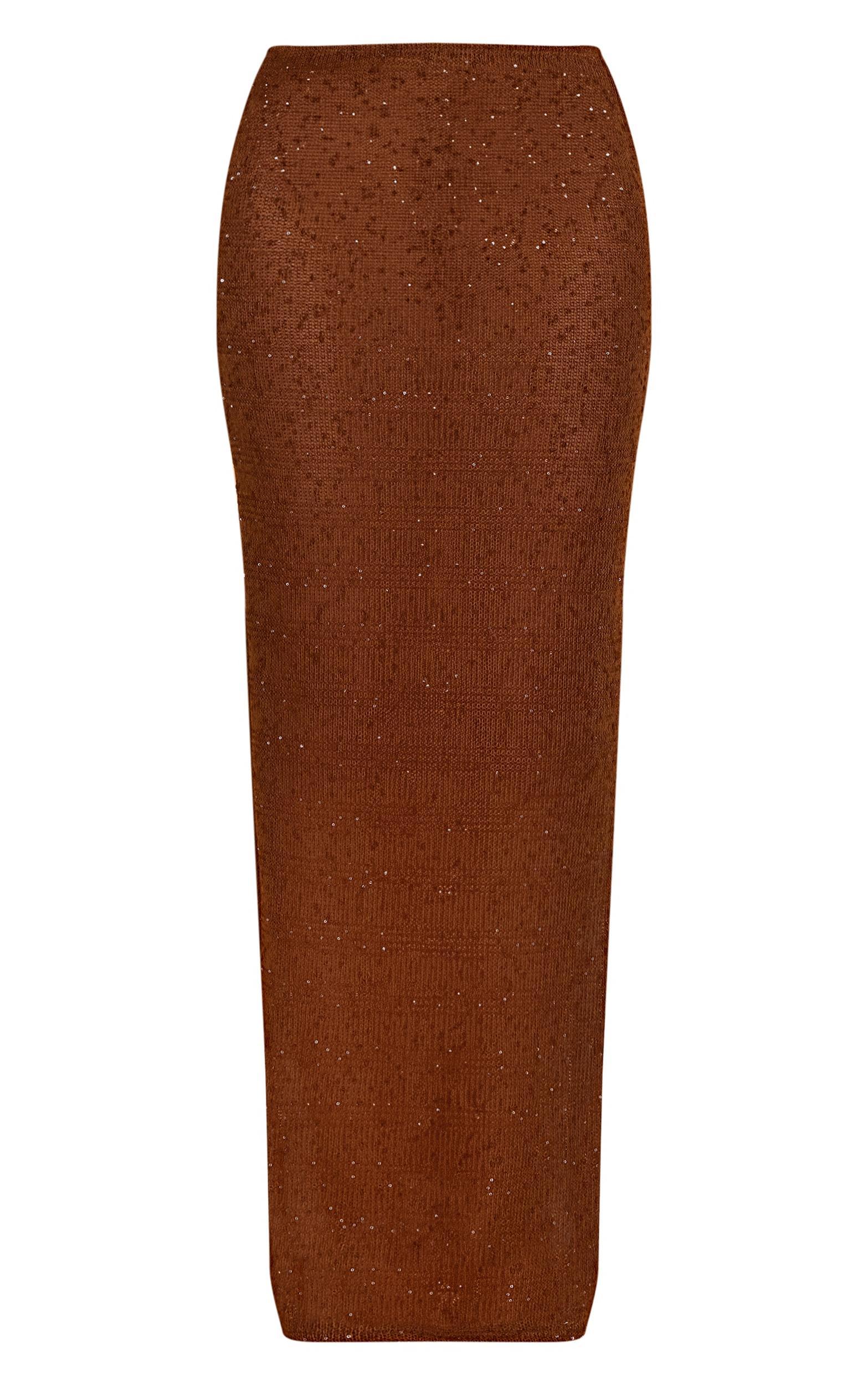 Chocolate Textured Sequin Maxi Skirt Product Image