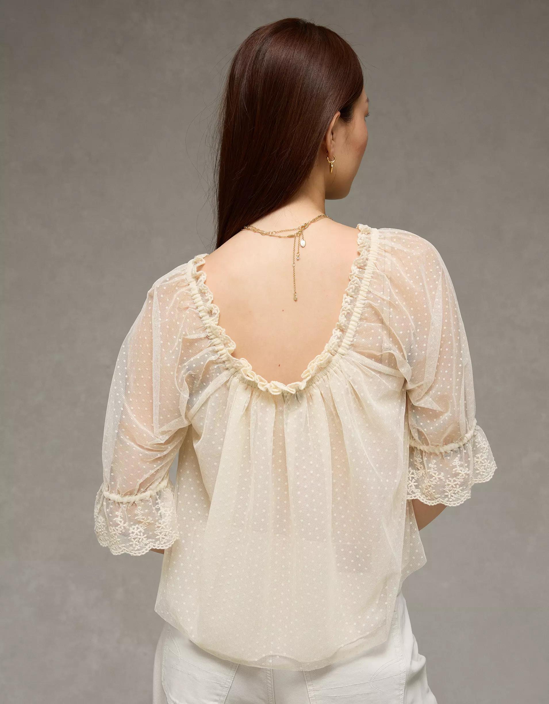 AE Square Neck Mesh Blouse Product Image