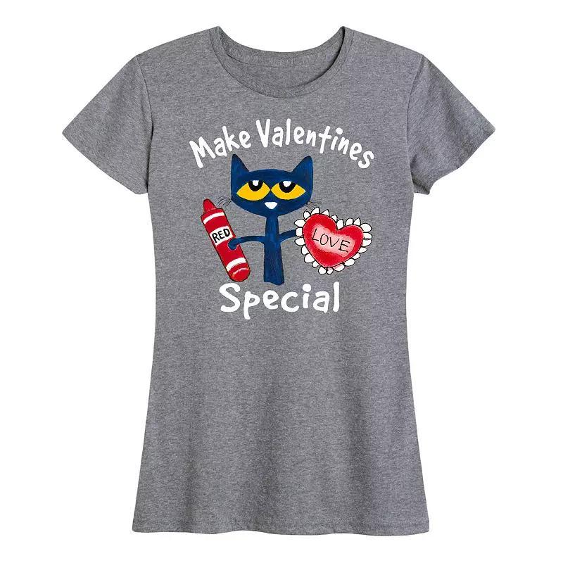 Womens Pete The Cat Make Valentine Special Graphic Tee Grey Gray Product Image