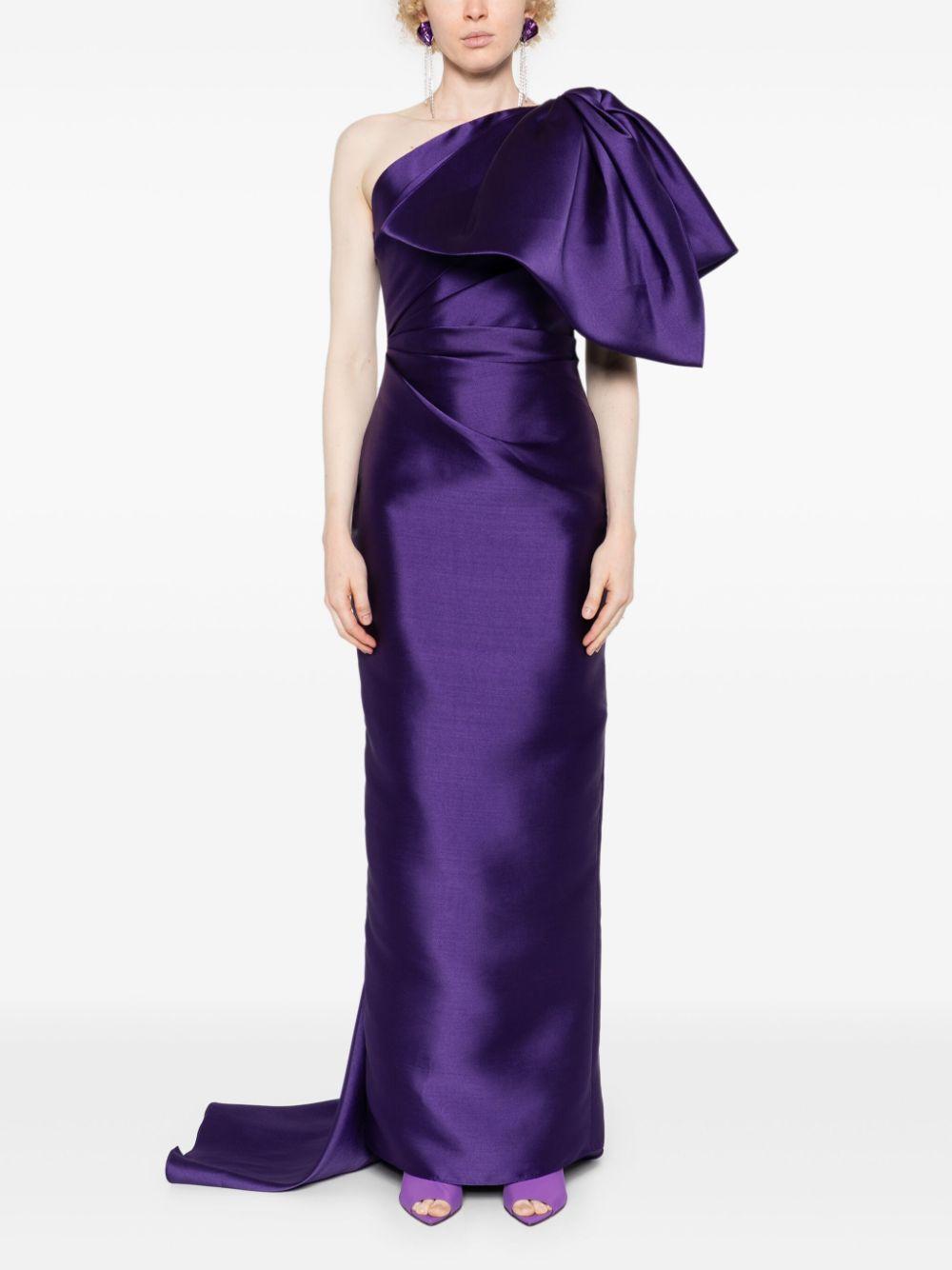 SOLACE LONDON Priya Maxikleid Mit Oversized-schleife In Purple Product Image