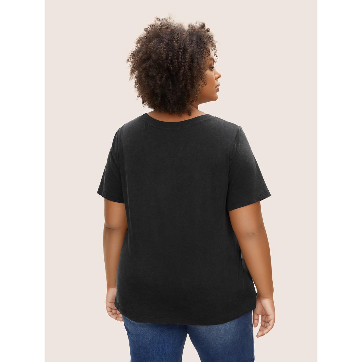Plus Size Crew Neck Positive Slogan Letter Print T-shirt Black Women Casual Positive slogan Round Neck Everyday T-shirts BloomChic 10/M Product Image