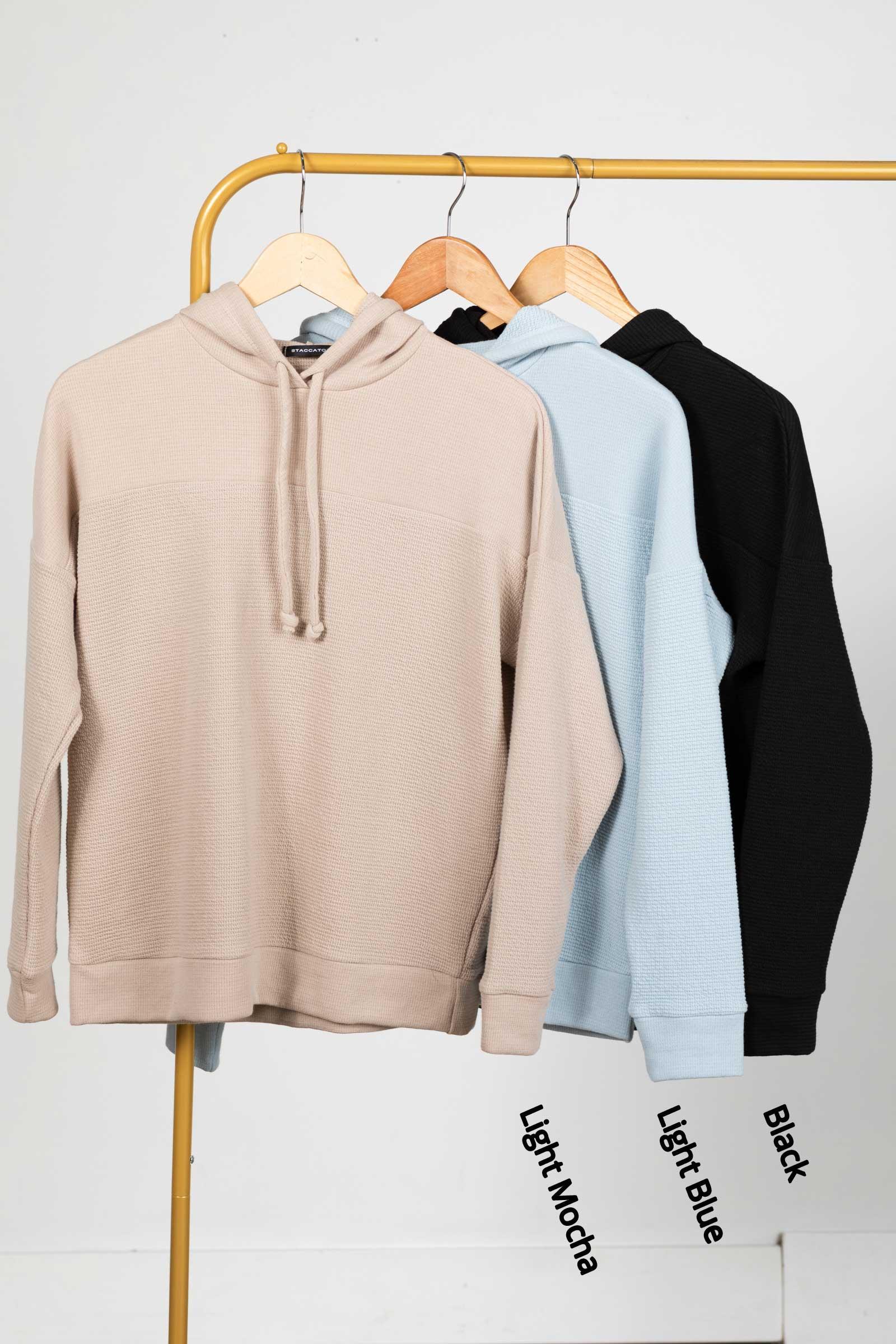 Knit Drawstring Hoodie With Waffle Texture Product Image