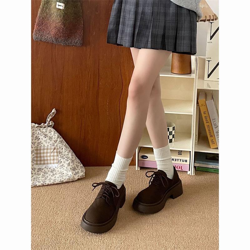 Platform Plain Lace-Up Faux Leather Shoes Product Image