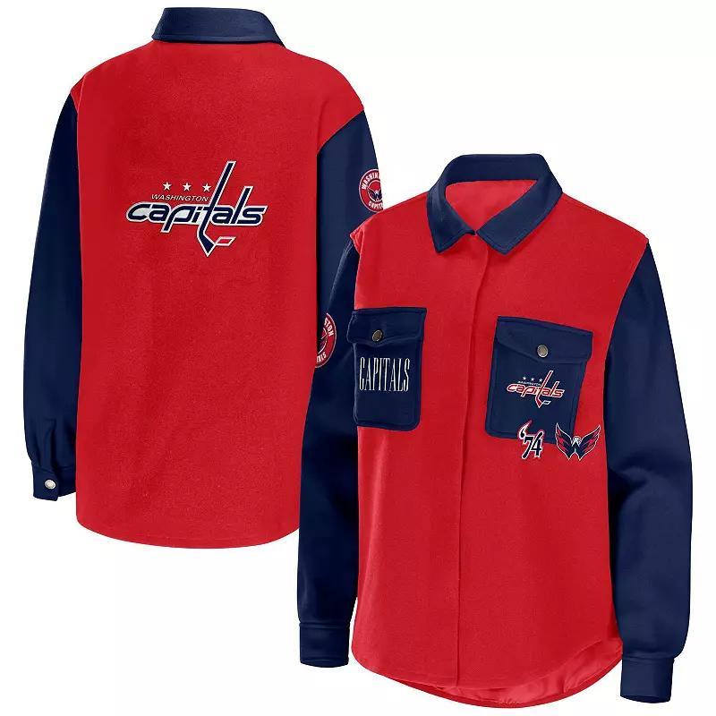 Women's WEAR by Erin Andrews Red/Navy Washington Capitals Colorblock Button-Up Shirt Jacket,  Product Image