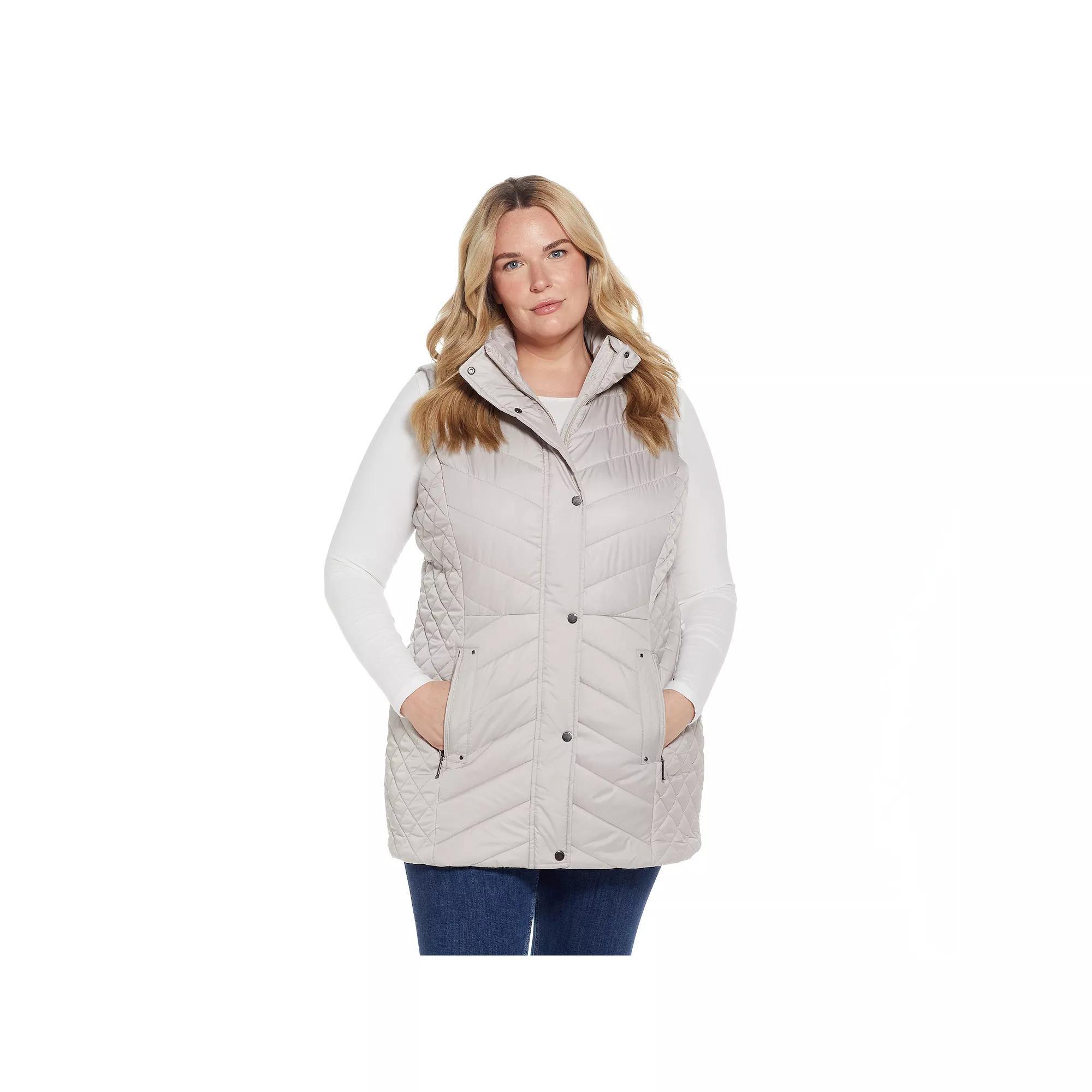 Plus Size Weathercast Quilted Long Puffer Vest, Women's, Size: 2XL, Black Product Image