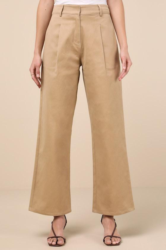 Charismatic Success Tan Pleated High-Rise Wide-Leg Pants Product Image