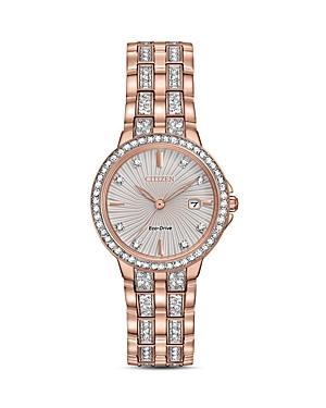 Citizen Womens Silhouette Crystal Three Hand Rose Gold Accented Stainless Steel Bracelet Watch Product Image