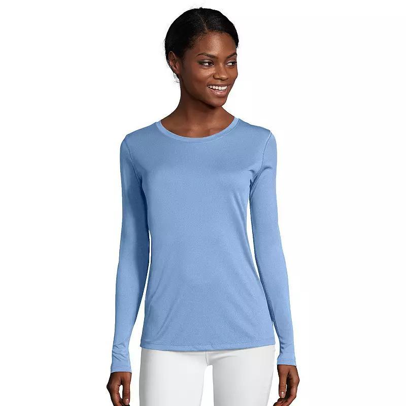 Women's Hanes® Cool Dri Long-Sleeve Performance Tee, Size: Small, Awesome Blue Product Image