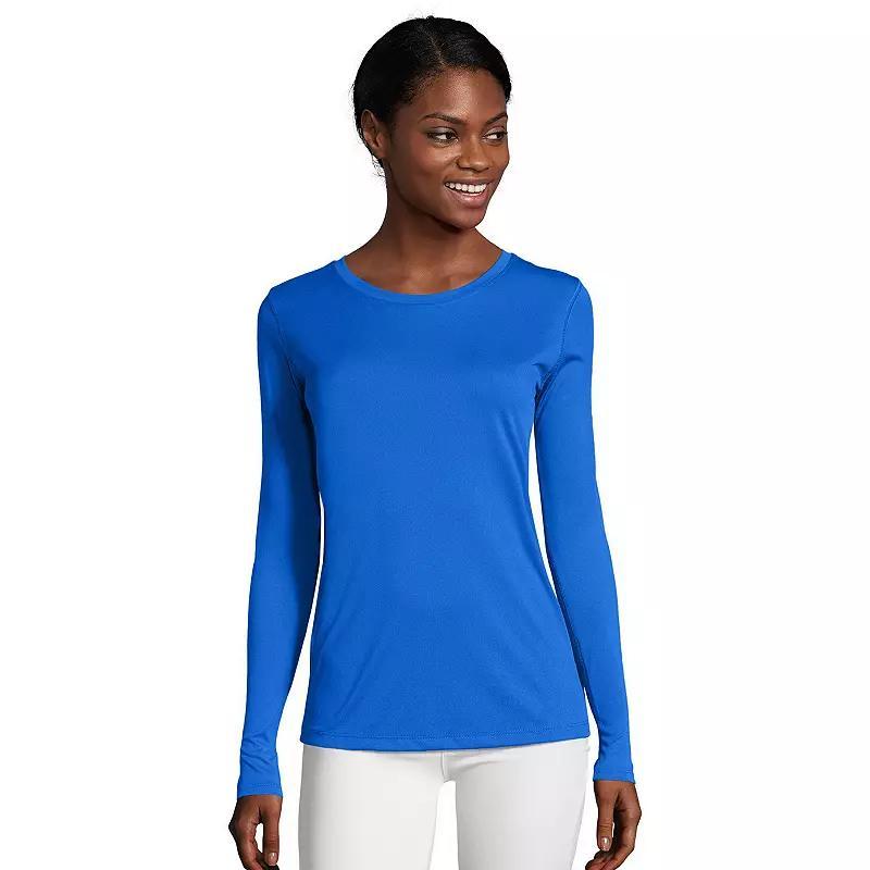 Women's Hanes® Cool Dri Long-Sleeve Performance Tee, Size: Small, Awesome Blue Product Image