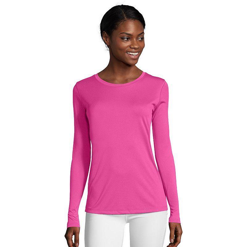 Women's Hanes® Cool Dri Long-Sleeve Performance Tee, Size: Small, Awesome Blue Product Image