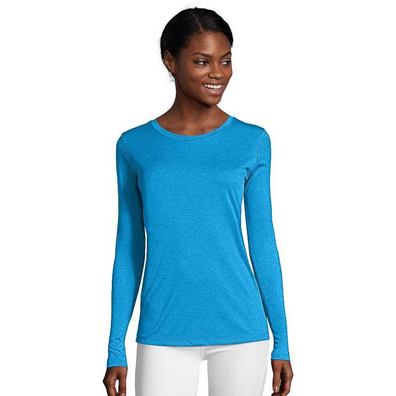 Women's Hanes® Cool Dri Long-Sleeve Performance Tee, Size: Small, Awesome Blue Product Image