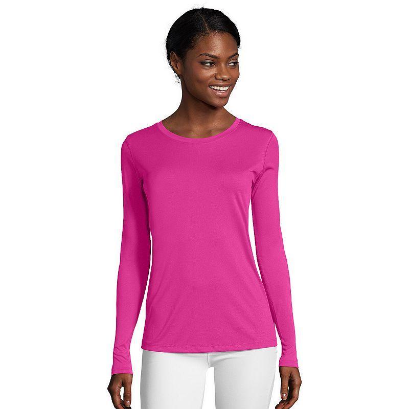 Women's Hanes® Cool Dri Long-Sleeve Performance Tee, Size: Small, Awesome Blue Product Image