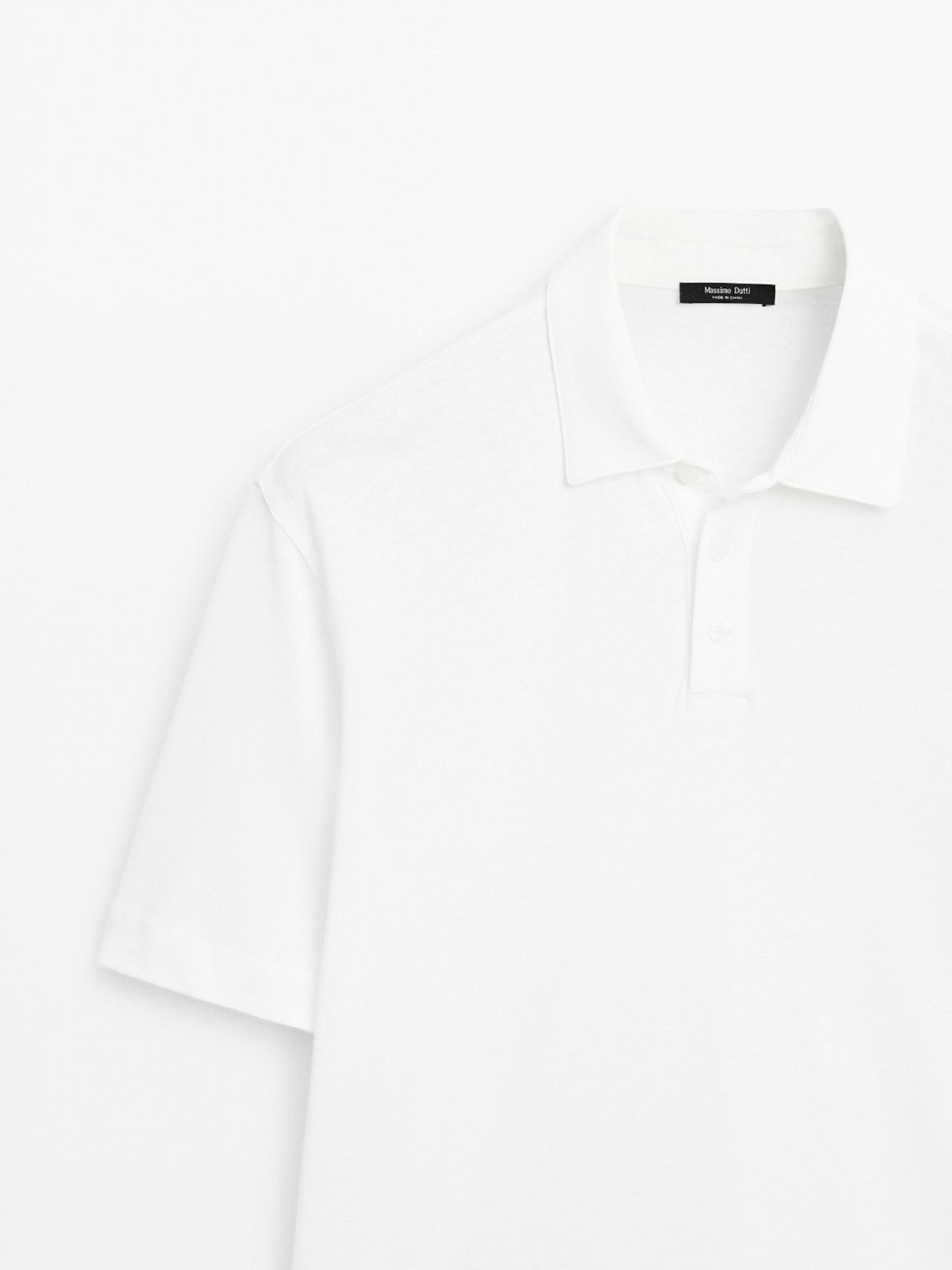 Short sleeve linen blend polo shirt Product Image