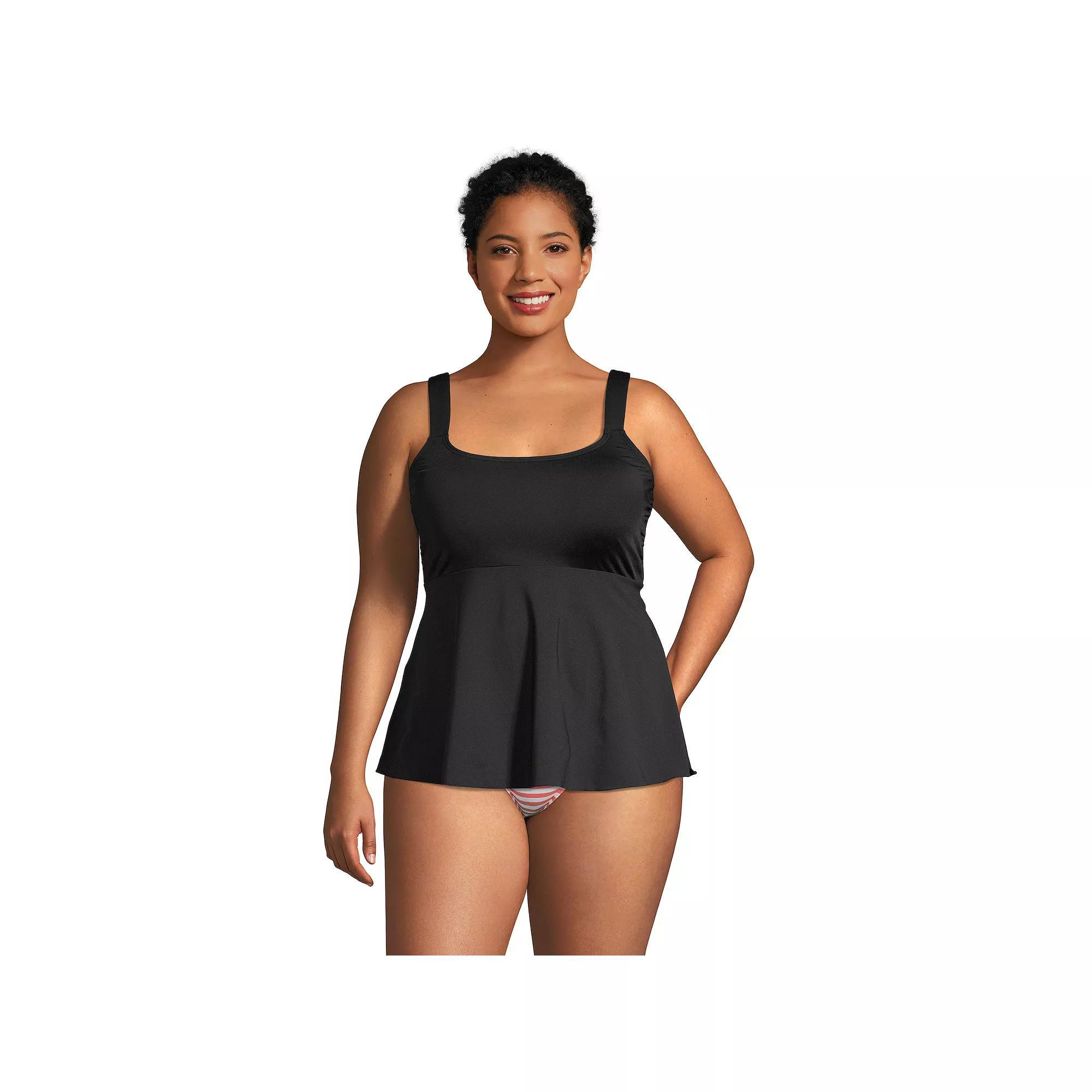 Plus Size Lands' End DD-Cup Flutter Tankini Swim Top, Women's, Size: 2XL, Black Product Image