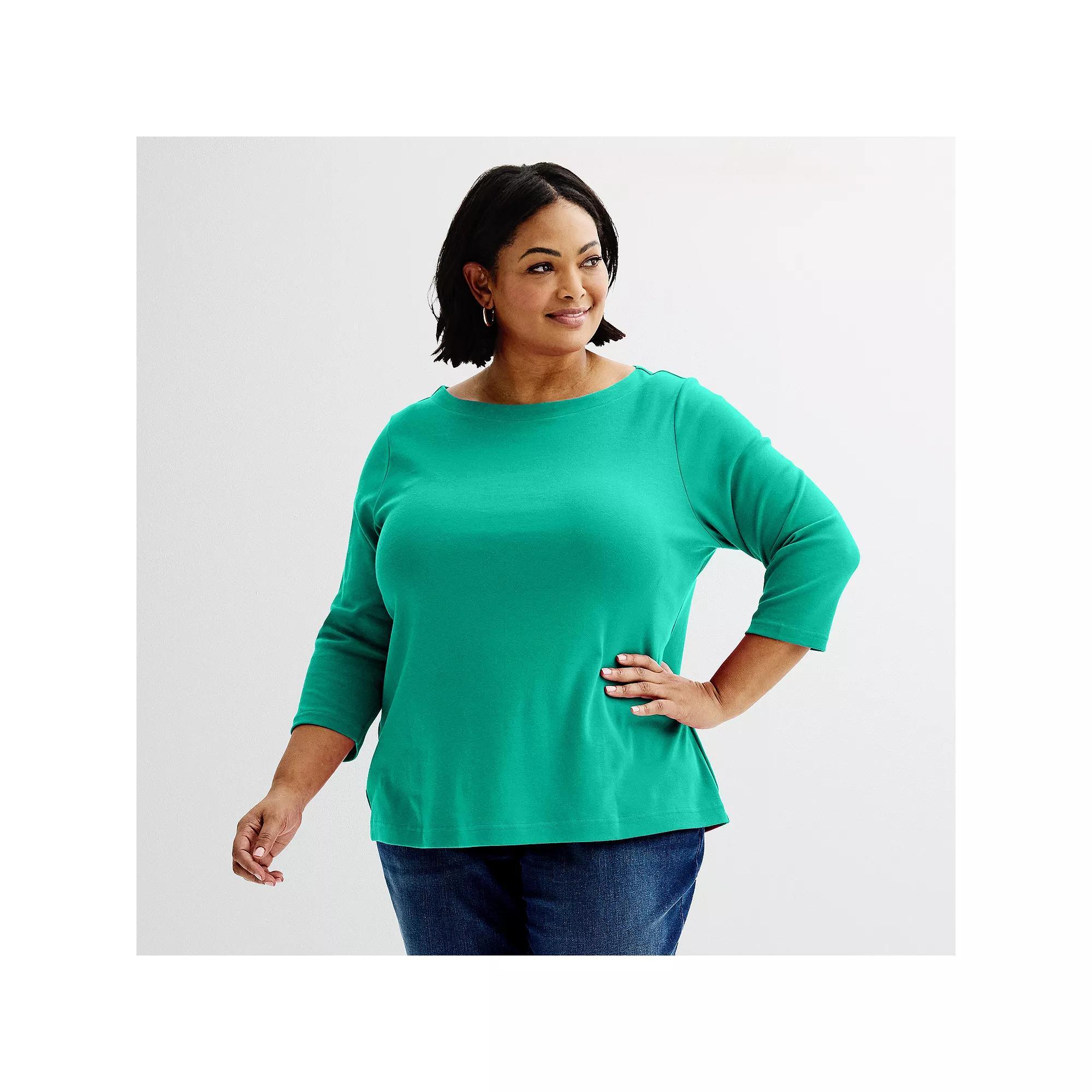 Plus Size Croft & Barrow® Boatneck Top, Women's, Size: 2XL, Greenway Product Image