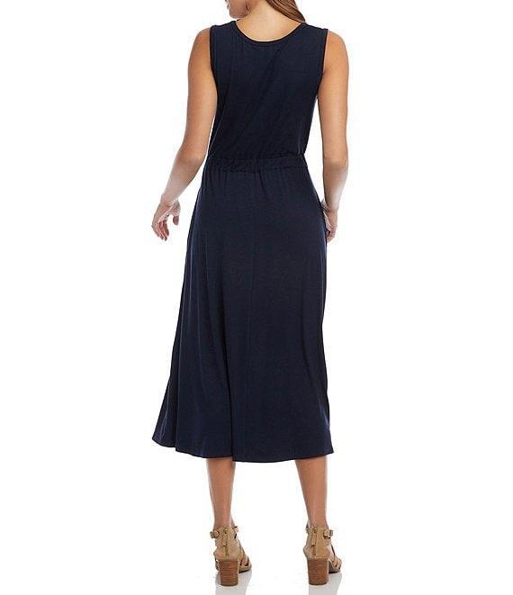 Karen Kane Sleeveless Cinched Waist Crew Neck Artisan Midi Dress Product Image