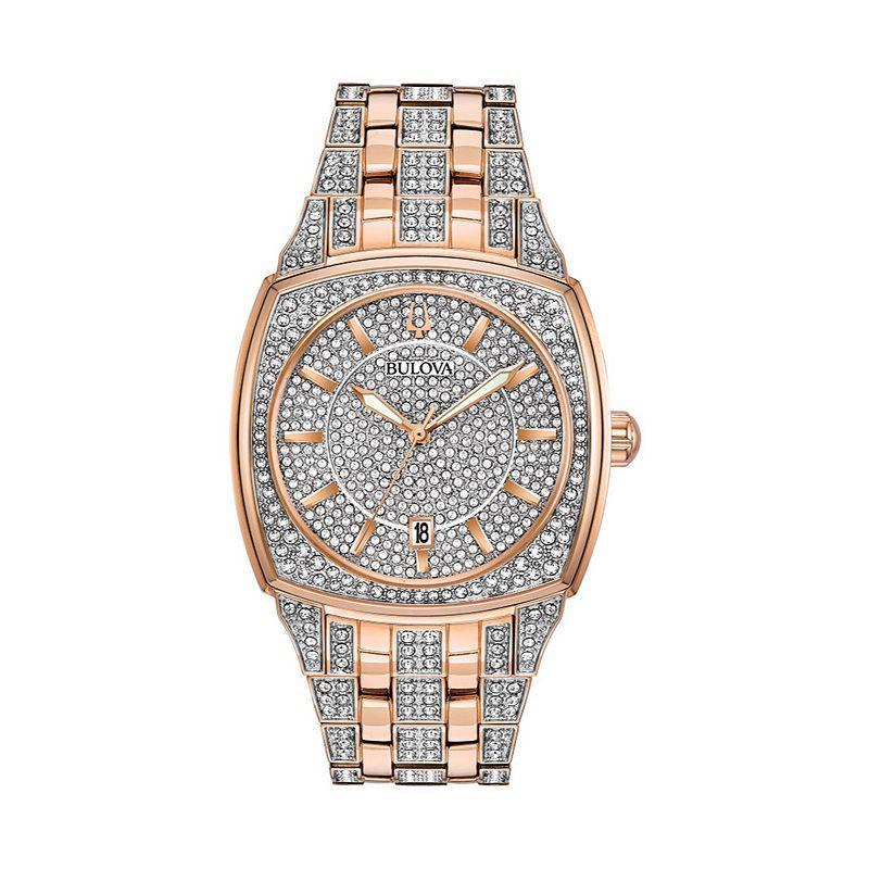 Bulova Mens Crystal Watch, Pave Dial - 96B296, Silver Tone Product Image