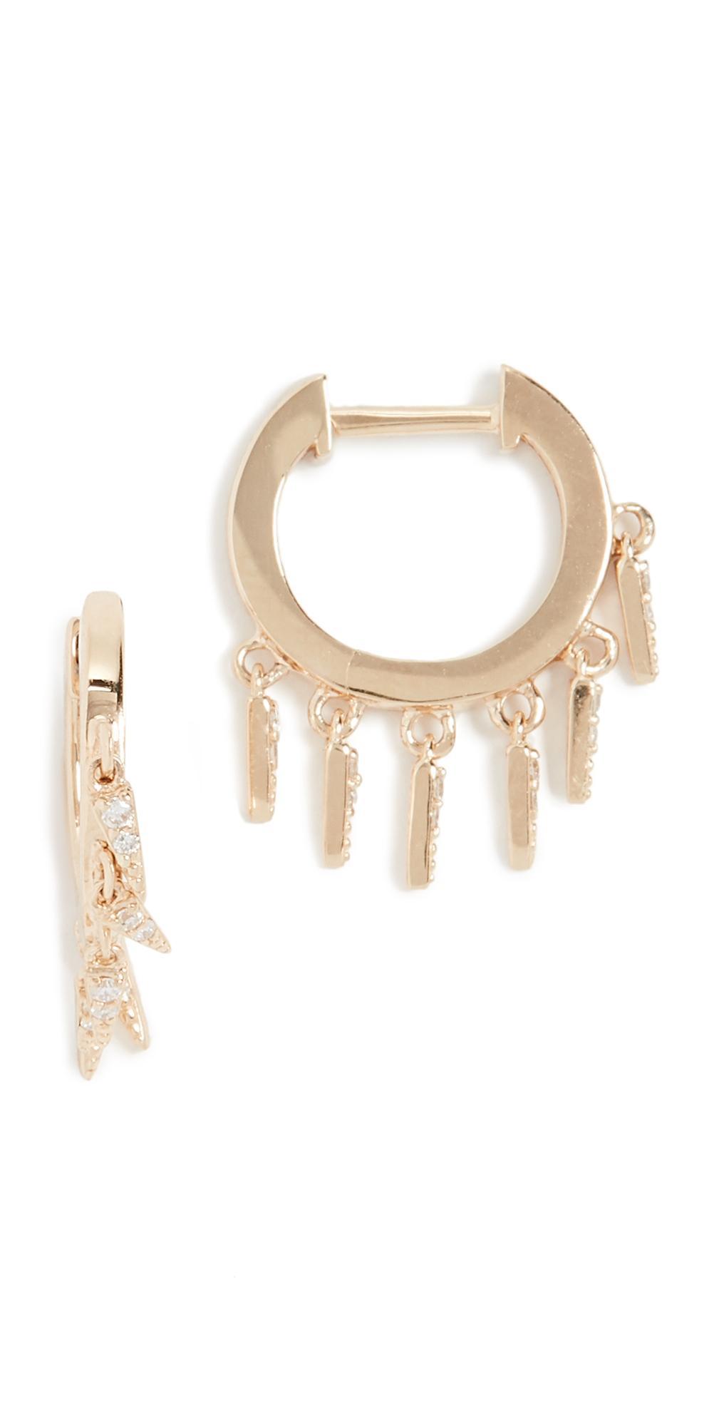 Womens 14K Yellow Gold & Diamond Small Fringe Hoop Earrings Product Image