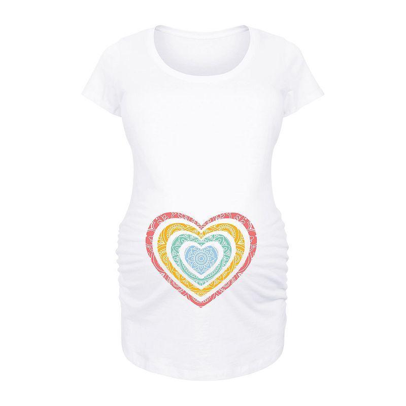 Maternity Rainbow Heart Mandala Graphic Tee, Womens Product Image