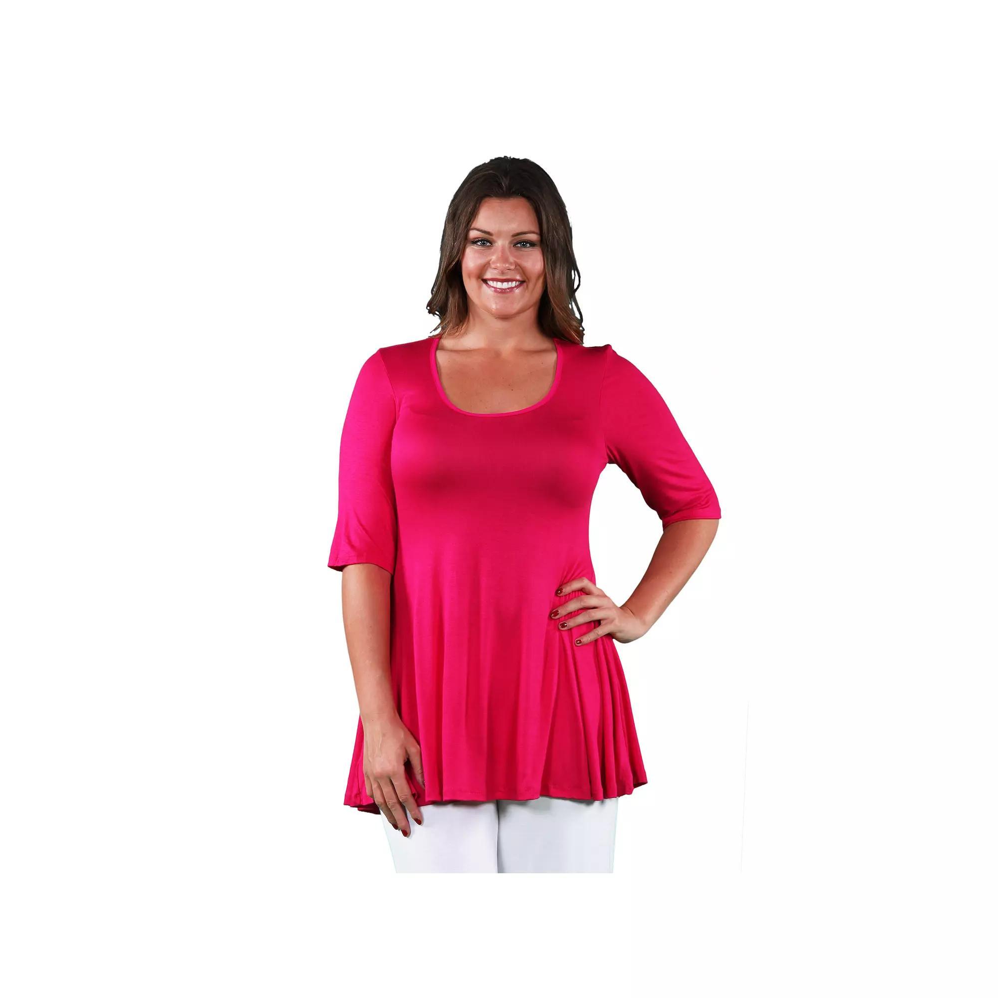 Plus Size 24Seven Comfort Apparel Elbow Swing Tunic Top, Womens Green Product Image