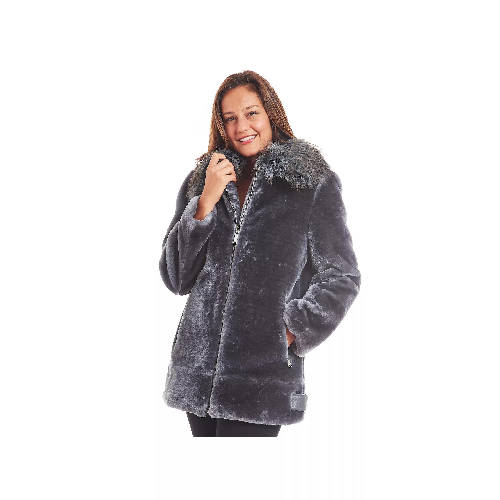 Women's Nine West Faux Fur Zipper Front Coat,  Product Image