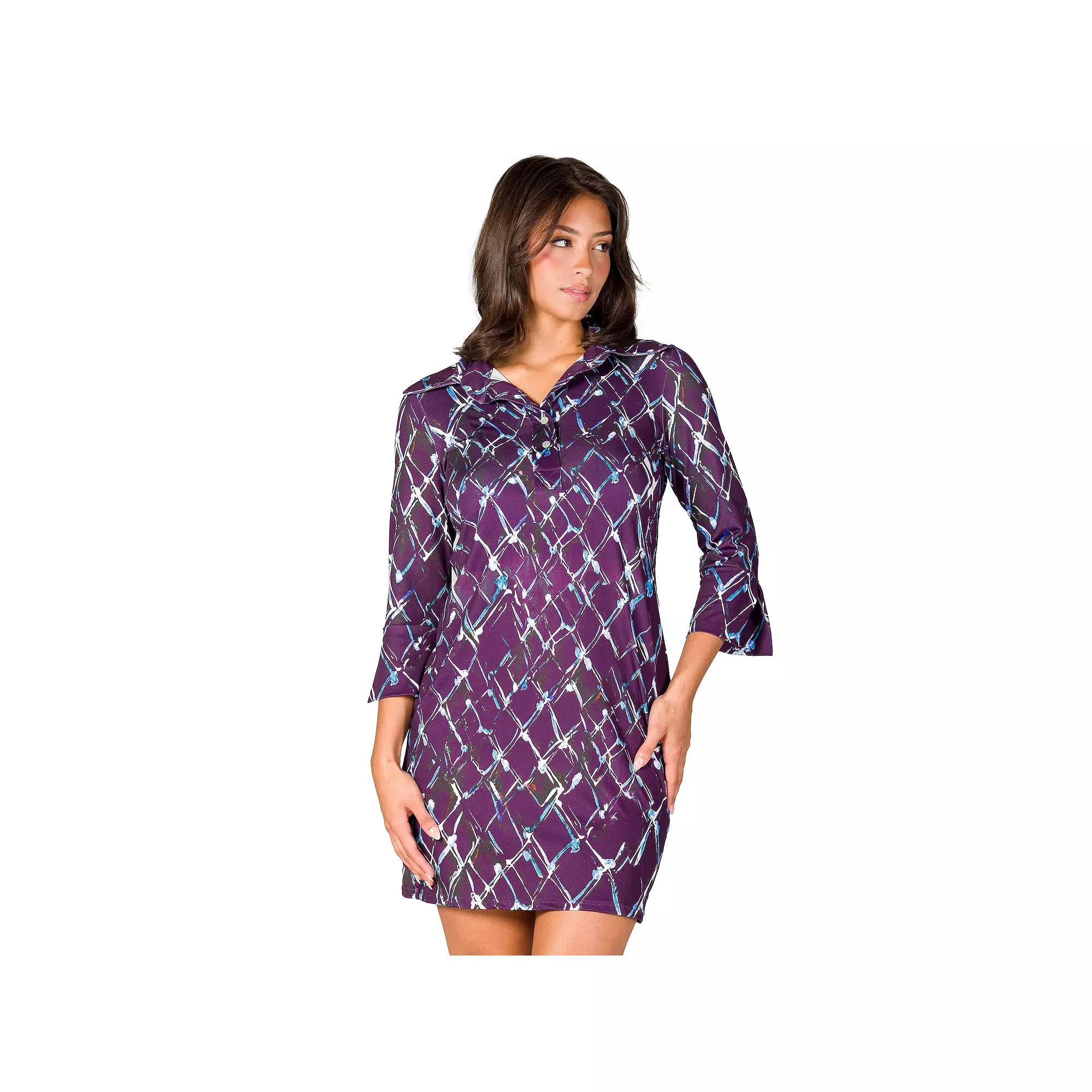 Women's 24Seven Comfort Apparel Geometric 3/4-Sleeve Collar Mini Dress,  Product Image