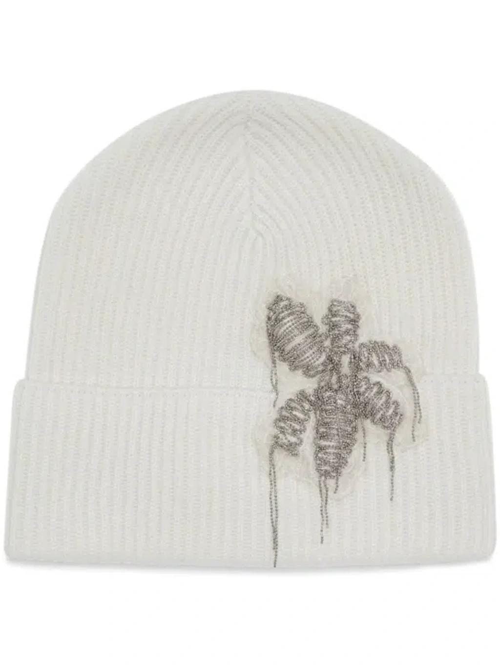 BRUNELLO CUCINELLI Precious Flower Crest Beanie In White Product Image