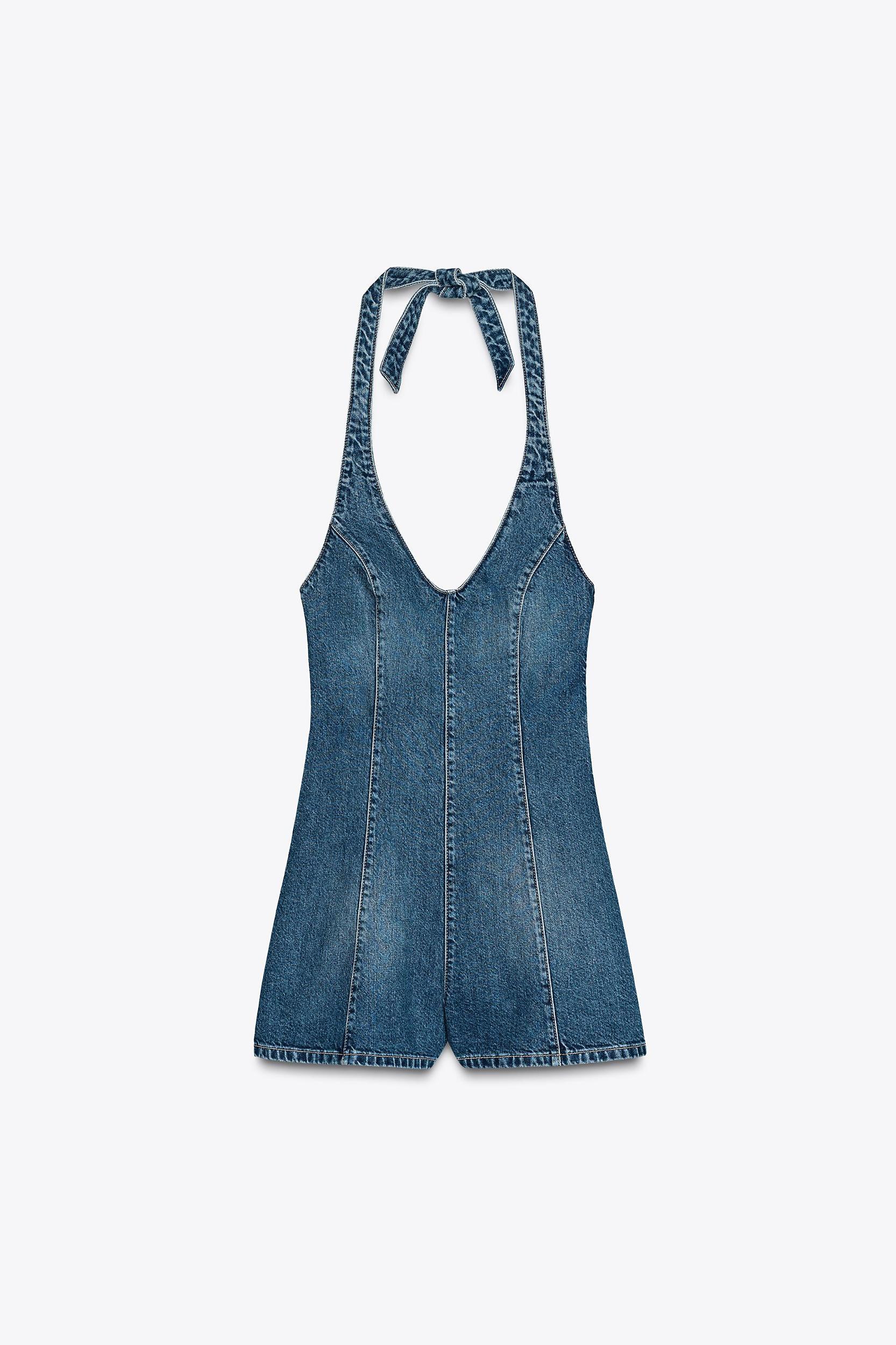 TRF HALTER DENIM JUMPSUIT Product Image
